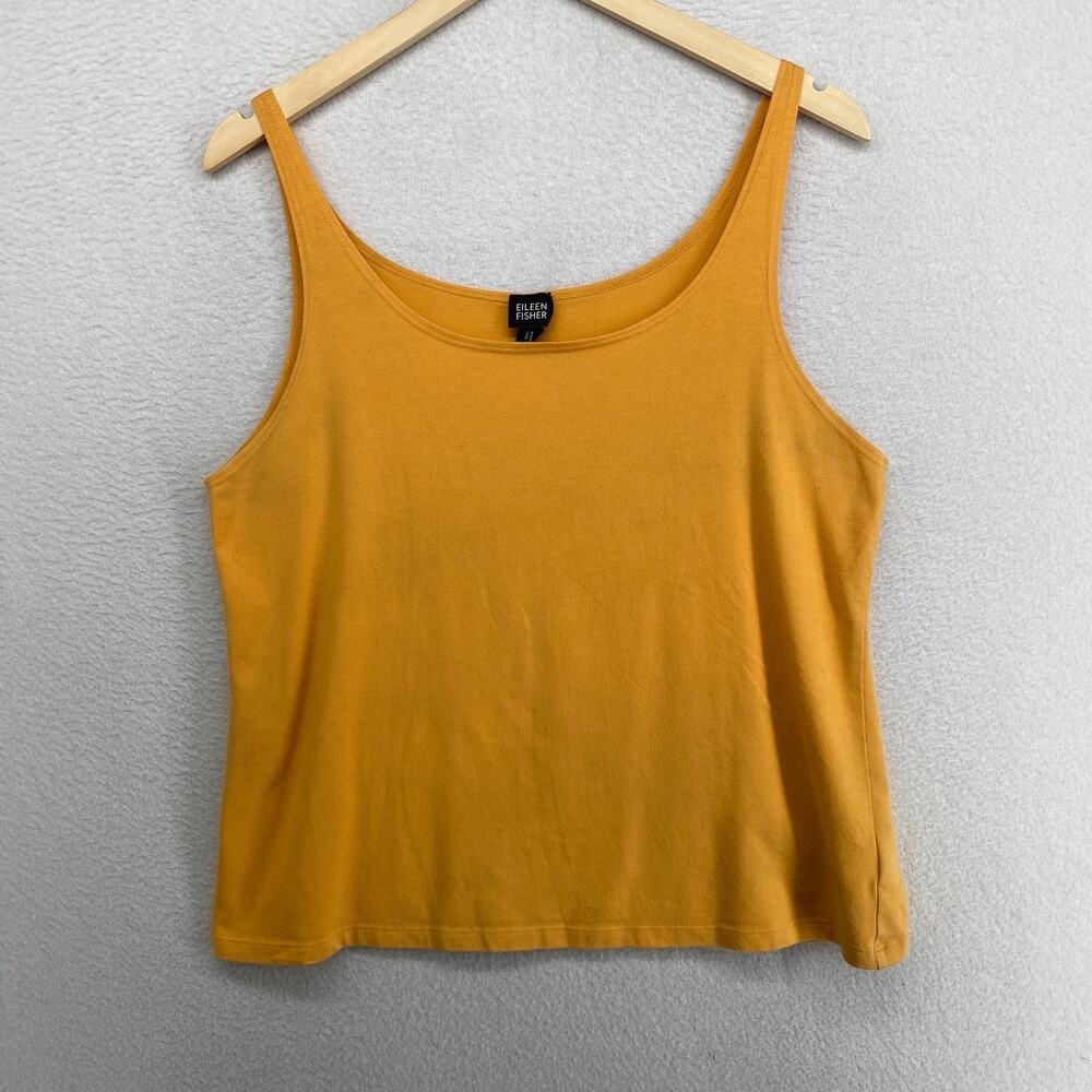 EILEEN FISHER Tank Top L Organic Cotton Stretch Jersey Scoop Neck Orange USA
